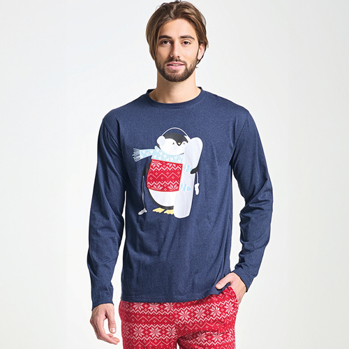 Albano Pijama de hombre Sorbetto azul - Navidad, con pingüino
