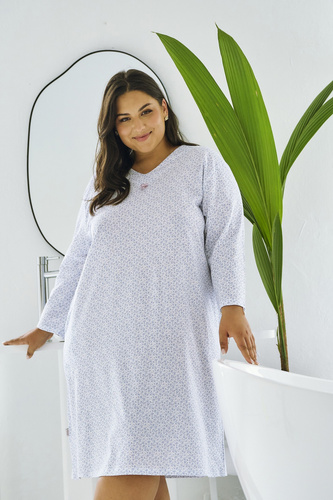 Camisón Debora 3464 azul- algodón, manga larga, confort y estilo clásicos