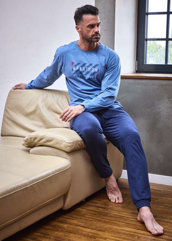 Pijama de hombre 322/301 Marathon azul - algodón, manga larga, estilo deportivo