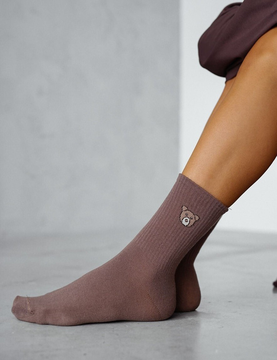 Milena 0200-181 marrón- calcetines de mujer con oso, algodón, suaves y cómodos