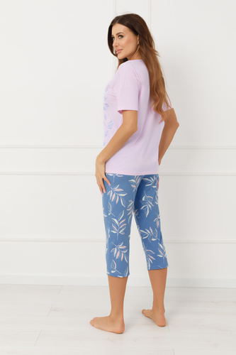 Pijama de señora ERULA Moda italiana algodón manga corta 3/4 pantalón rosa