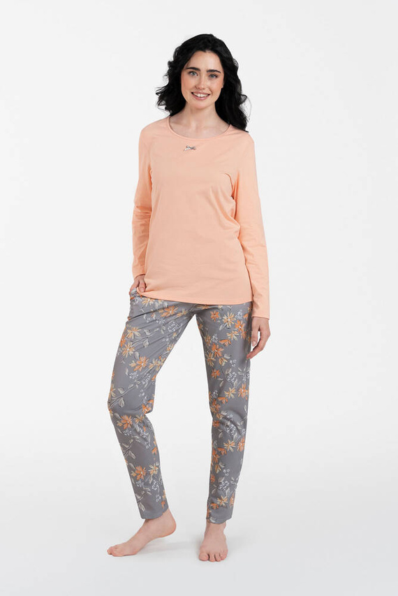 Pijama y pantalón de manga larga Kasali Ladies Italian Fashion - salmón/estampado