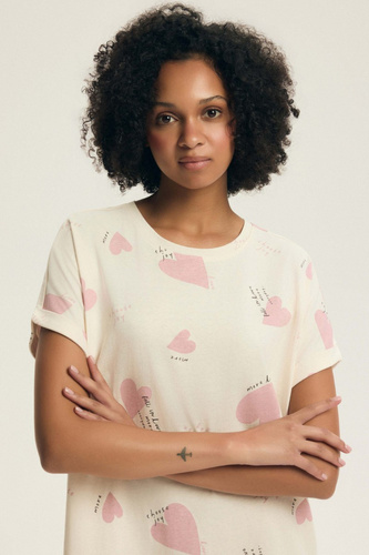 Camisón de señora 44490 Emela melocotón Henderson, 100% algodón, manga corta, medio escote redondo