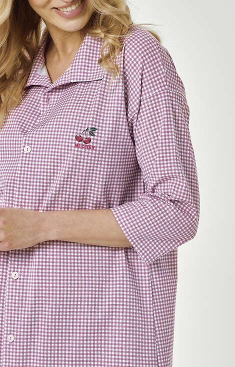 3436 Joliee Camisa Taro Mujer rosa - algodón, cuadros, manga 3/4, botones