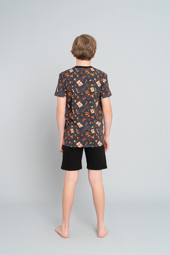 Pijama de niño Western manga corta, pantalón Italian Fashion- grafito/negro