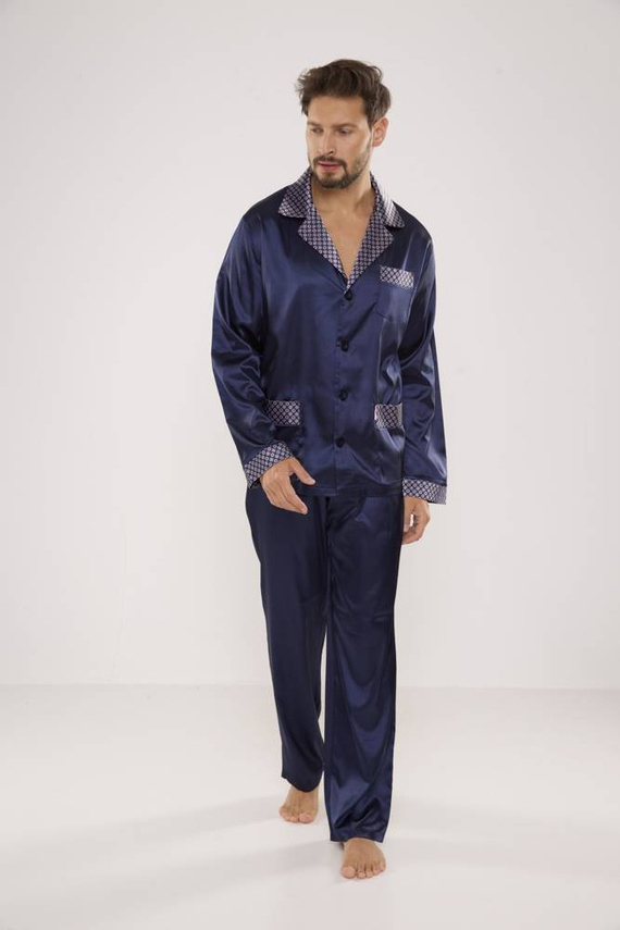 939 Pijama de satén para hombre - azul marino