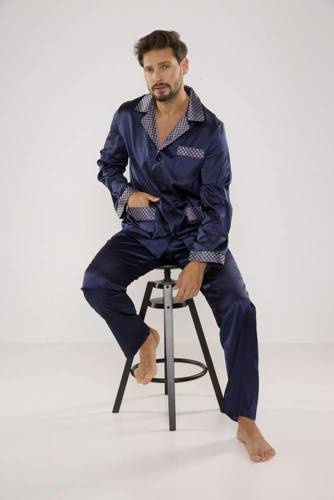 939 Pijama de satén para hombre - azul marino