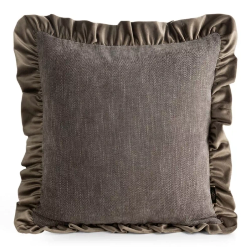 Eurofirany Elvara funda decorativa 45x45 de terciopelo con volante - beige oscuro