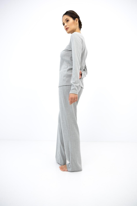 Sensis Alira Pijama larga de mujer gris con botones y tejido acanalado