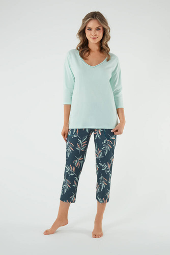 Julietta Pijama señora manga 3/4, pantalón 7/8 Moda Italiana - pistacho/estampado