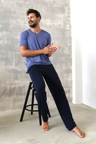 Dallas Pijama hombre manga corta, pantalón largo Italian Fashion- azul