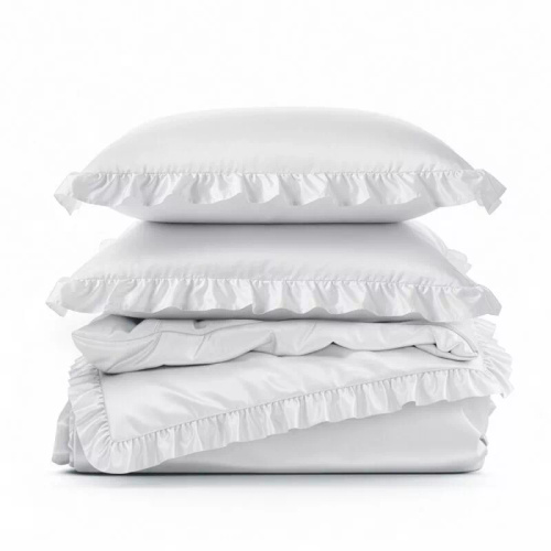 Ropa de cama de microfibra Eurofirany MI con volante, suave, con cremallera, blanca