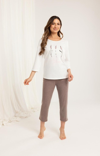 Pijama 703 Regina algodón crudo - mujer, manga 3/4, pantalón 7/8, estampado floral