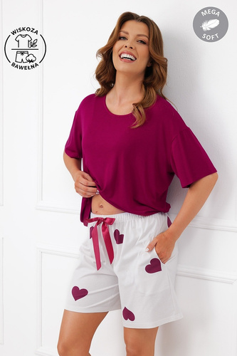 Italian Fashion Kioga Pijama de mujer de viscosa Mega Soft, pantalones cortos con corazones