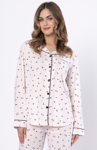 Pijama de mujer Laveza Alka 1618 rosa claro- algodón, manga larga, abotonado