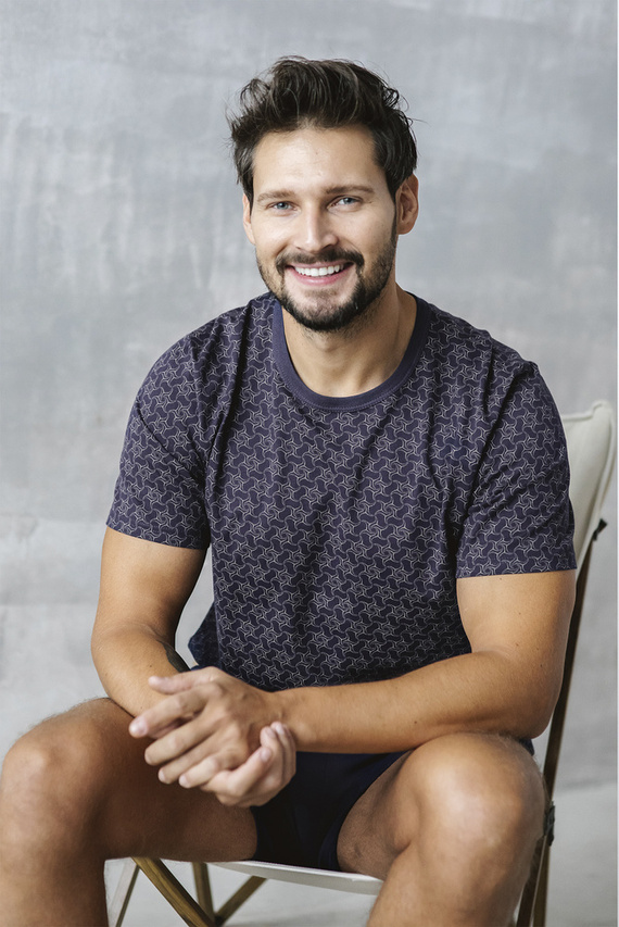 Ricardo Pijama de manga corta para hombre, pantalón corto Moda Italiana - azul marino/estampado