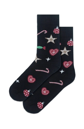 Calcetines navideños Gatta U04156 de algodón unisex con costuras planas-negro