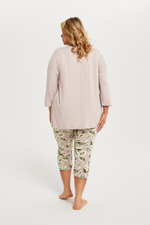 Indonesia Pijama mujer manga 3/4, pantalón 3/4 Moda Italiana - beige/estampado