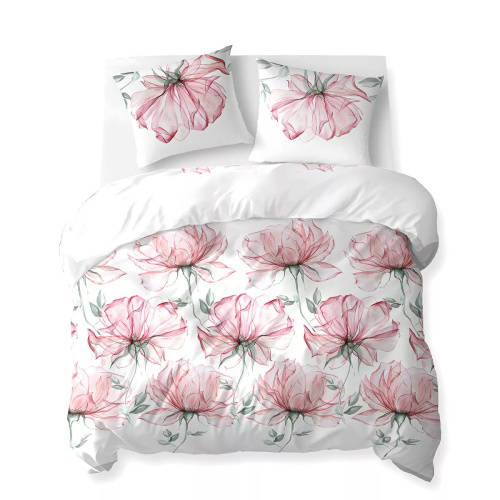 5770 A Cotton Bloom Ropa de cama blanca Detexpol con grandes flores rosas - 100% algodón, doble cara, producción polaca