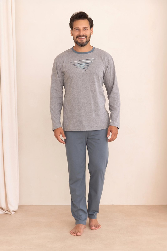 Pijama para hombre Regina 6007 100% algodón larga con gráfico - melange oscuro