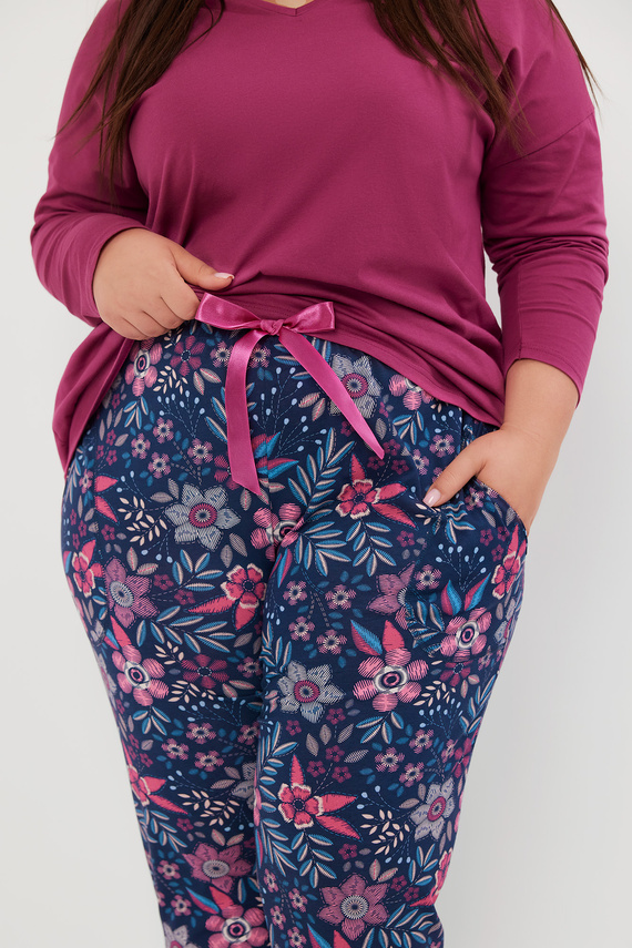 Folk Pijama de mujer manga larga, pantalón largo Moda Italiana - mora/estampado