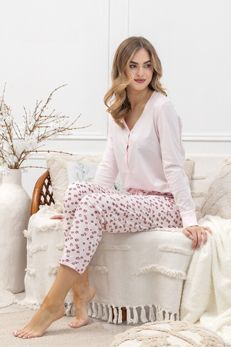 Pijama de señora Laveza 1623 Grazyna - algodón, rosa claro, manga larga