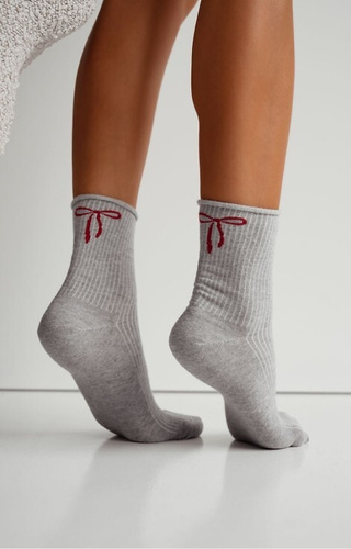 0200-193 Calcetines de mujer con lazo Milena gris-algodón acanalado
