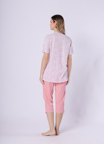 Leveza Odetta 1722 pijama de mujer de algodón coral con camisa y pantalón 3/4