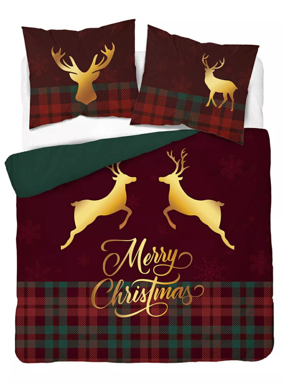 5827 A Christmas Dreams Detexpol ropa de cama de algodón a cuadros con renos Merry Christmas - Juego de Navidad 100% algodón