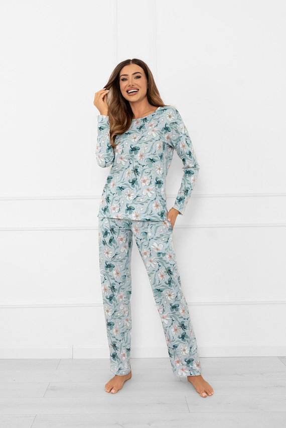 Pijama de mujer Sequoia - algodón, manga larga y pantalón, estampado floralModa Italiana