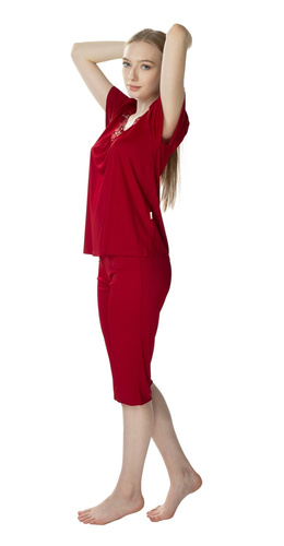 3639 Matylda Pijama de mujer Mewa de seda burdeos-viscosa, producto polaco, largo 3/4