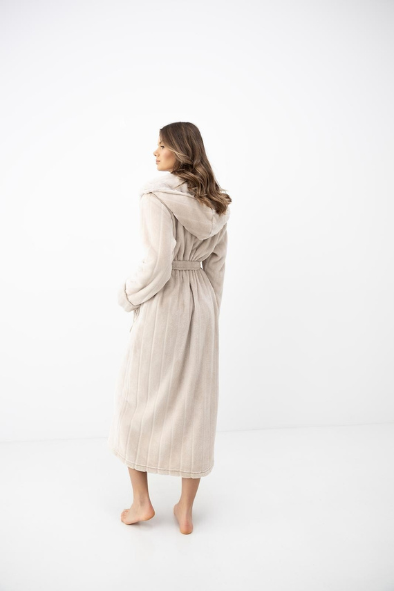 Sensis Evora Bata Mujer Larga Beige con Capucha Suave y Bolsillos