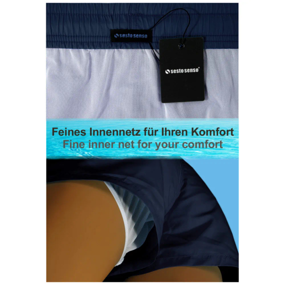 Sesto Senso bañador hombre shorts de playa secado rápido con bolsillos navy