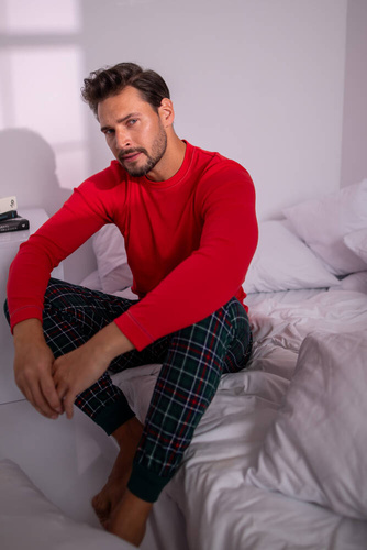 Fogo Pijama hombre manga larga, pantalón largo Moda Italiana - rojo/estampado