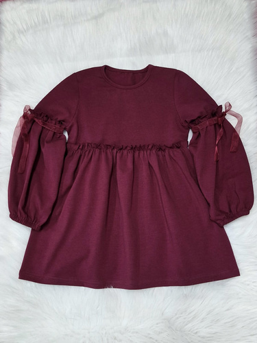 Ada Vestido de niña Bambarillo de punto de algodón granate, cómodo y elástico