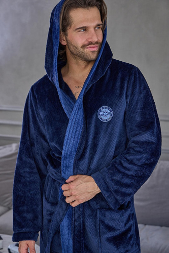 L&L 2663 Active Bata larga para hombre con capucha suave Navy