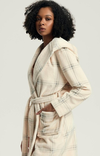 43596 Bata de mujer Danna Henderson blanca - con capucha, a cuadros