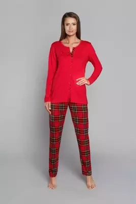 Pijama de mujer Zorza manga larga, pantalón Moda Italiana - rojo/estampado