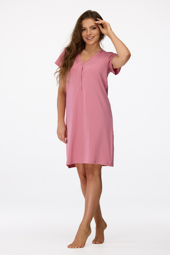 no. 20 Camisón de embarazada Senizo rosa antiguo - 100% algodón, manga corta, lactancia abotonada