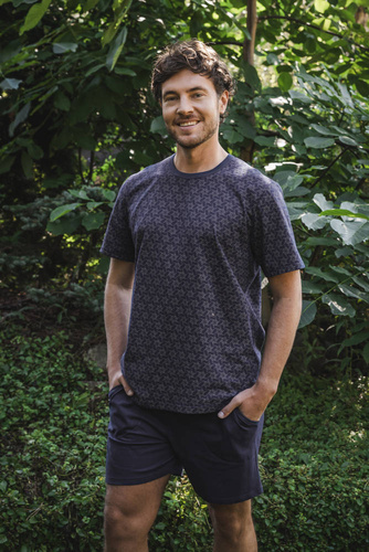 Ricardo Pijama de manga corta para hombre, pantalón corto Moda Italiana - azul marino/estampado