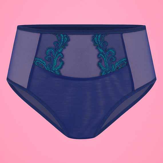 Braga de mujer VF-474 - talle alto, encaje, confort Vena azul marino-verde