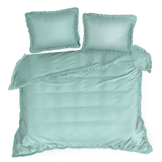 Ropa de cama de microfibra Eurofirany MI con volante, suave, con cremallera, verde