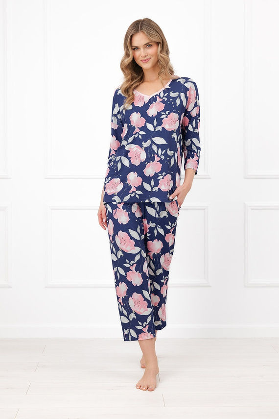 Pijama de mujer Italian Fashion Entina algodón flores manga 3/4 pantalón 7/8