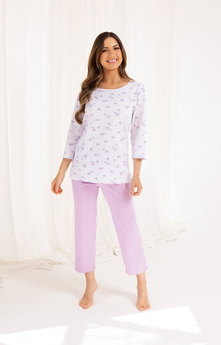 720 Pijama de señora Regina morado - algodón, manga 3/4, pantalón 7/8