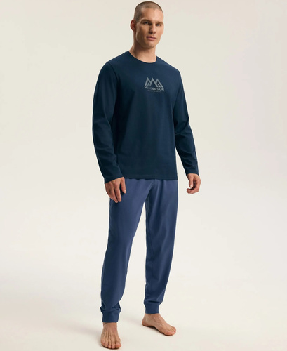 Henderson Fin 45499 Pijama larga para hombre 100% algodón con estampado steel blue