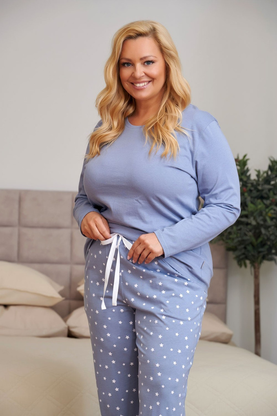 Pijama de mujer Doctor Nap 7555 100% algodón azul pantalones largos con estrellas