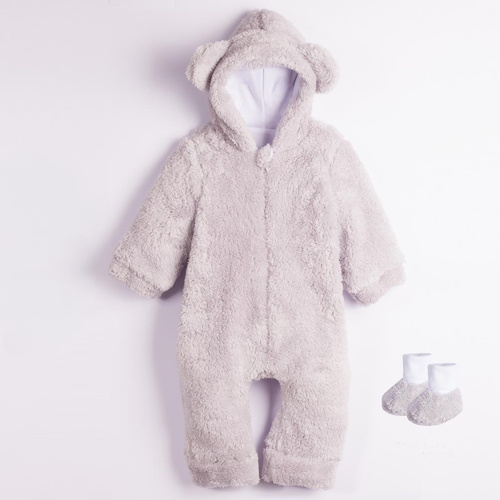 228270 Nicol FARMA Mono de oso + botines para bebé gris claro algodón