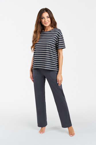 Betty Pijama señora manga corta, pantalón largo Moda Italiana - estampado grafito/grafito