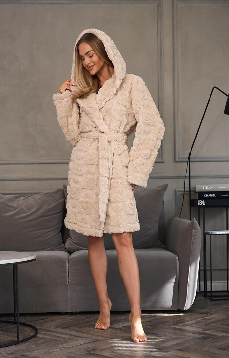 2553 Valentina L&L bata corta de mujer con capucha y bolsillos - angora