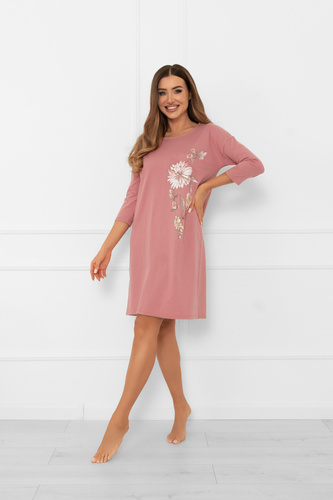 Camisón de señora Akita - algodón, manga 3/4, aplicación floral Moda Italiana